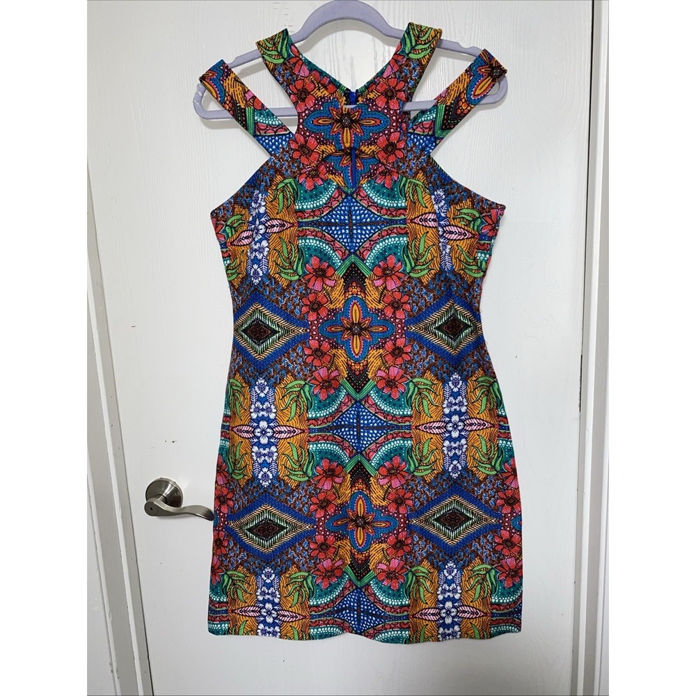 Taylor Sheath Mini Dress Colorful Tropical Cutouts Shoulders‎ Women 6 Floral
